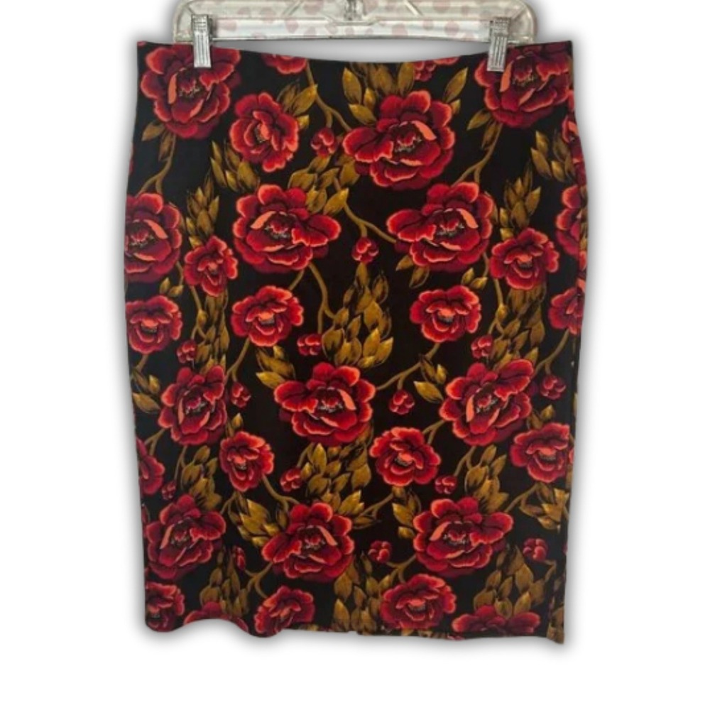 NYCC New York Clothing Co Skirt Womens L Black Floral Pencil Rose Academia‎ Goth